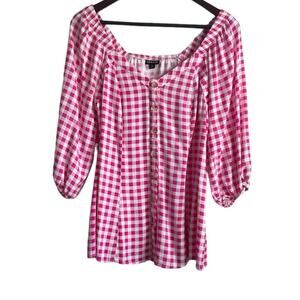 Torrid Women Rayon Top L Pink Buffalo Check Button‎ Up Milkmaid Coquette Cowgirl